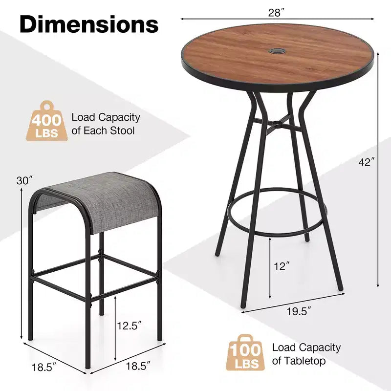 Costway 5 PCS Patio Bistro Set Round Table w/ 1.6 Umbrella Hole & 4 Stools Metal Frame