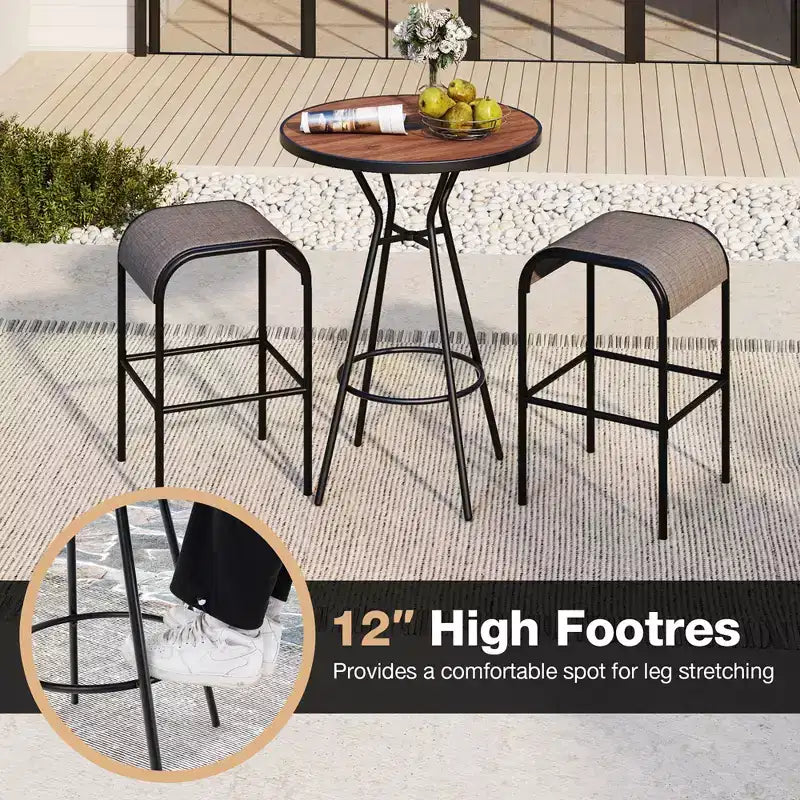 Costway 5 PCS Patio Bistro Set Round Table w/ 1.6 Umbrella Hole & 4 Stools Metal Frame