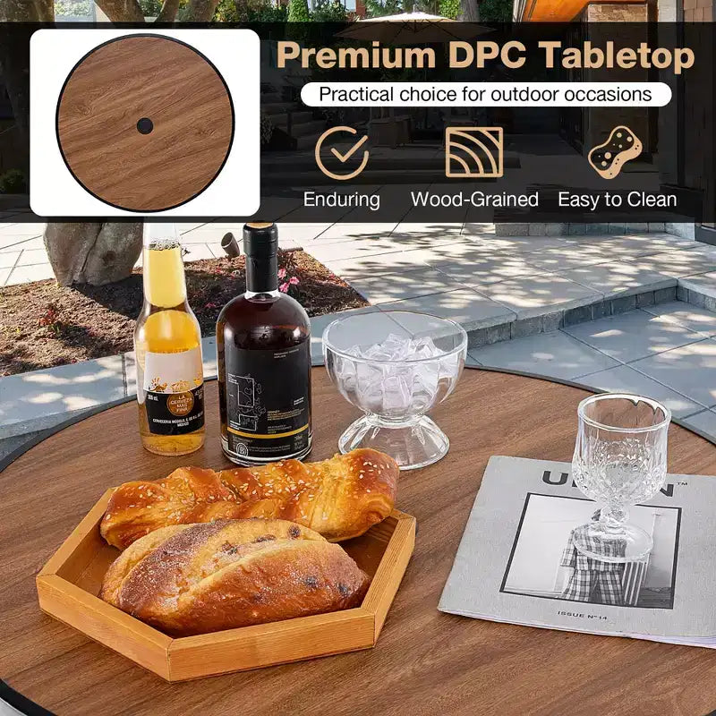 Costway 5 PCS Patio Bistro Set Round Table w/ 1.6 Umbrella Hole & 4 Stools Metal Frame