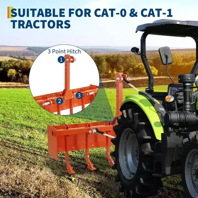 55 Box Blade Tractor Attachment Category 1 Cat 0 Scarifier Shank Great, 6 Adjustable Shanks for Leveling, Grading, Landscaping