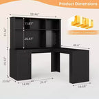 MooxvMoo L Shaped Wooden Desk with LED Lights, Drawers and Bookshelf, Modern Corner Computer Table for Home Office and Gaming, Walnut
