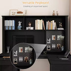 MooxvMoo L Shaped Wooden Desk with LED Lights, Drawers and Bookshelf, Modern Corner Computer Table for Home Office and Gaming, Walnut