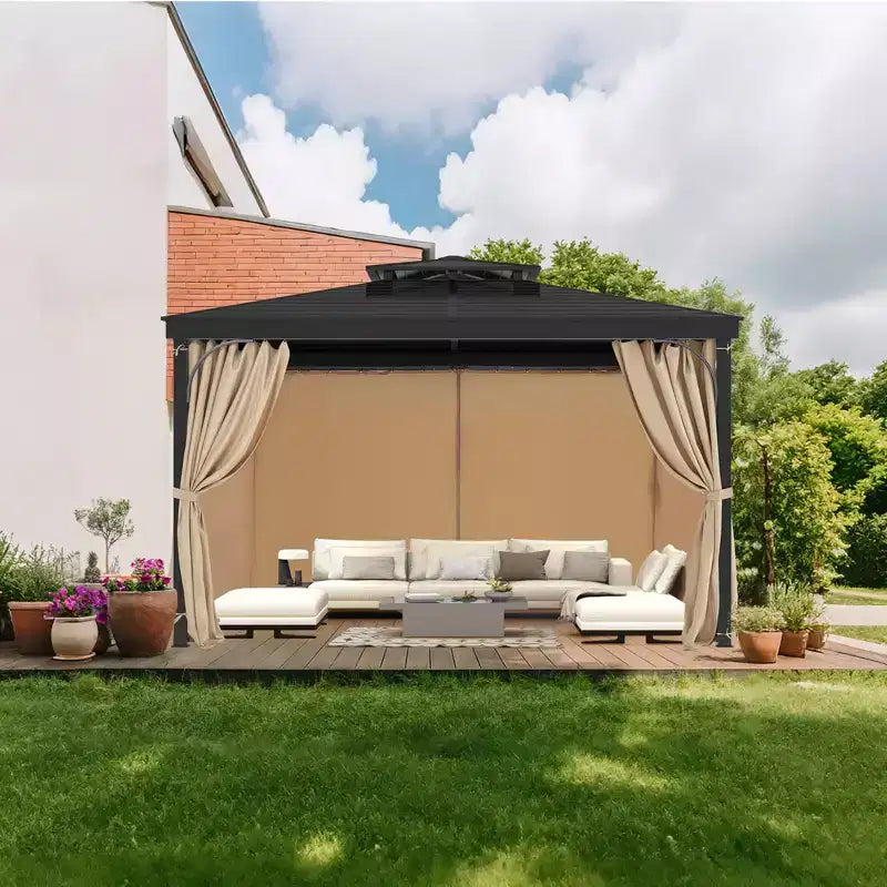 VEVOR Gazebo Curtains Outdoor, Fit Most 10' x 10' x 6.7' Gazebos, 4-Panel Sidewall Gazebo Privacy Curtains with Zippers, Khaki