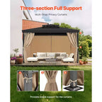 VEVOR Gazebo Curtains Outdoor, Fit Most 10' x 10' x 6.7' Gazebos, 4-Panel Sidewall Gazebo Privacy Curtains with Zippers, Khaki