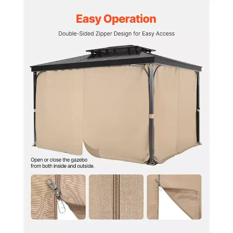 VEVOR Gazebo Curtains Outdoor, Fit Most 10' x 10' x 6.7' Gazebos, 4-Panel Sidewall Gazebo Privacy Curtains with Zippers, Khaki