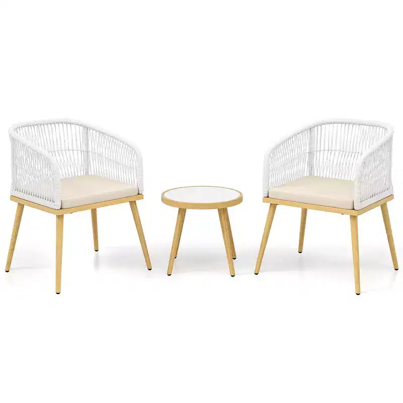 Costway 3 Pieces Patio Bistro Set Outdoor PE Wicker Conversation Furniture Set