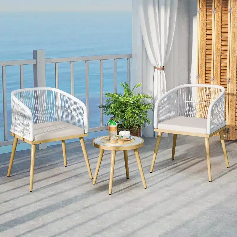 Costway 3 Pieces Patio Bistro Set Outdoor PE Wicker Conversation Furniture Set