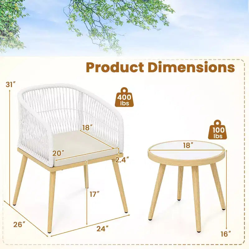 Costway 3 Pieces Patio Bistro Set Outdoor PE Wicker Conversation Furniture Set