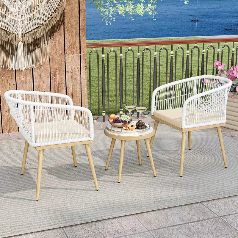 Costway 3 Pieces Patio Bistro Set Outdoor PE Wicker Conversation Furniture Set