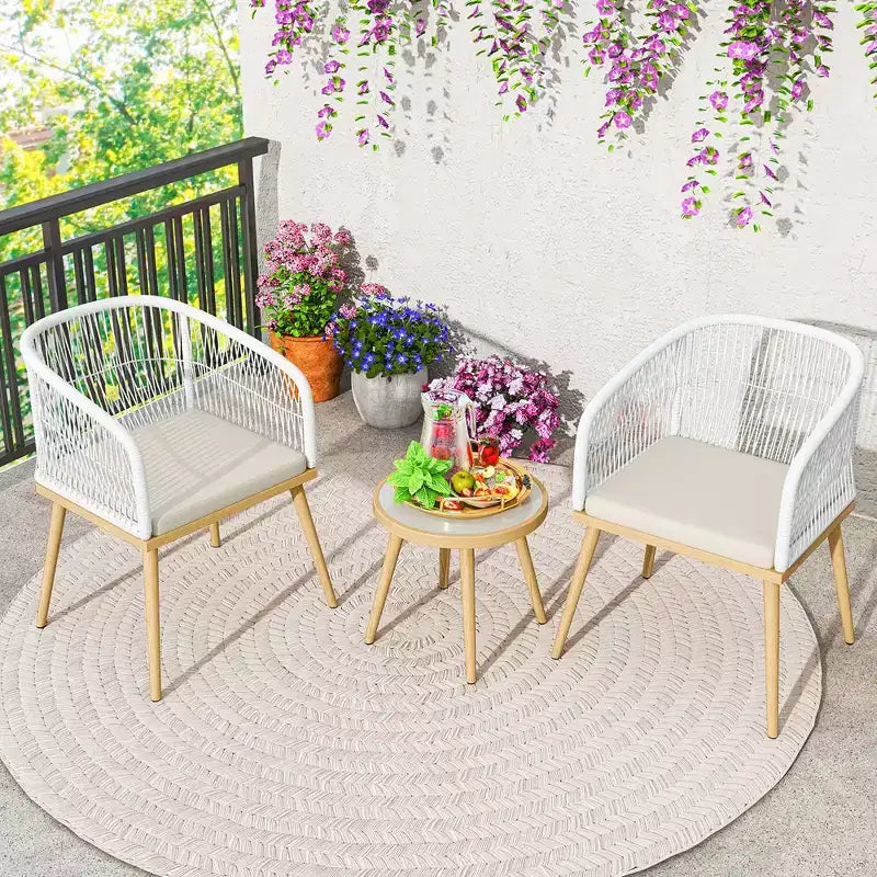 Costway 3 Pieces Patio Bistro Set Outdoor PE Wicker Conversation Furniture Set