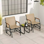 Costway 3 Piece Outdoor Gliding Set w/ Tempered Glass Coffee Table Teak Wood Armrests