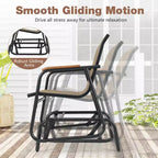 Costway 3 Piece Outdoor Gliding Set w/ Tempered Glass Coffee Table Teak Wood Armrests