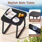 Costway 3 Piece Outdoor Gliding Set w/ Tempered Glass Coffee Table Teak Wood Armrests
