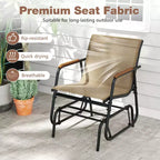Costway 3 Piece Outdoor Gliding Set w/ Tempered Glass Coffee Table Teak Wood Armrests