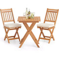 Costway 3-Piece Folding Bistro Set w/ Removable Seat Cushions Outdoor Table & Chairs