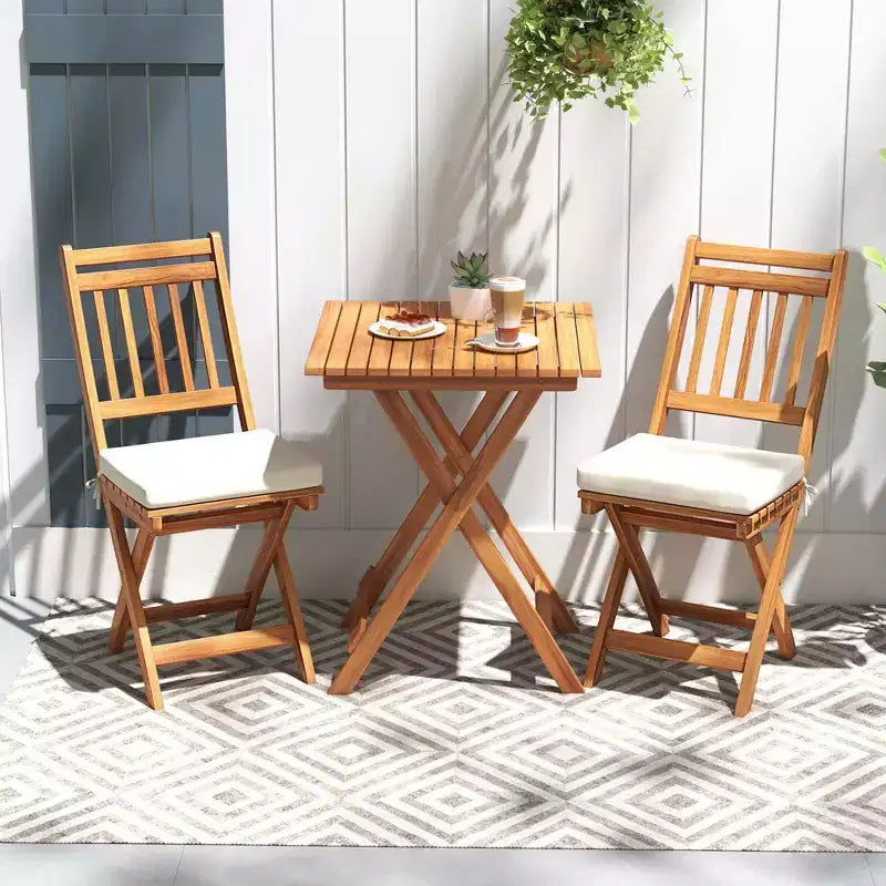 Costway 3-Piece Folding Bistro Set w/ Removable Seat Cushions Outdoor Table & Chairs