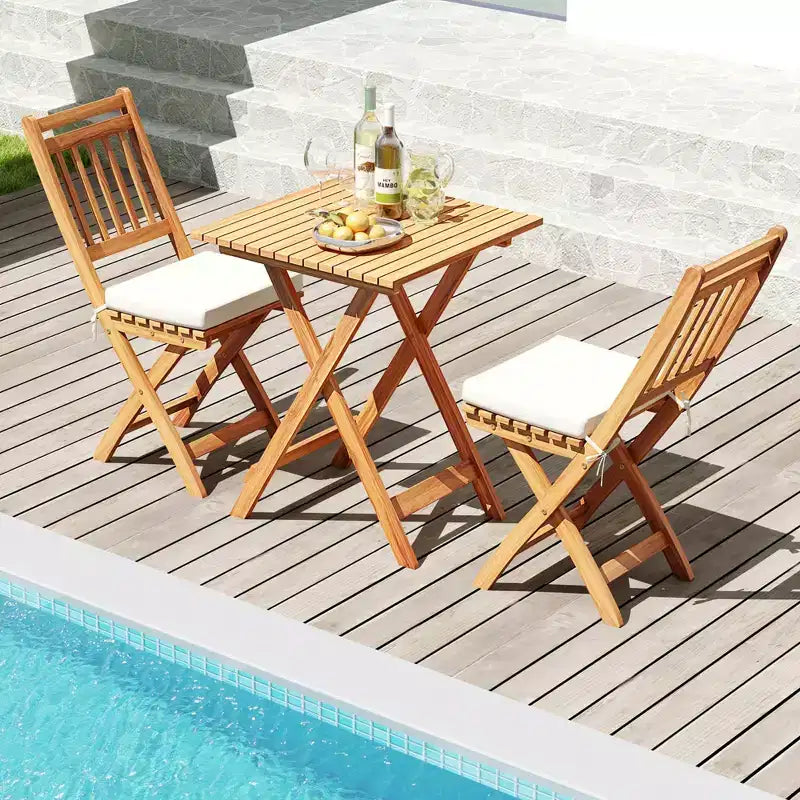 Costway 3-Piece Folding Bistro Set w/ Removable Seat Cushions Outdoor Table & Chairs