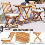 Costway 3-Piece Folding Bistro Set w/ Removable Seat Cushions Outdoor Table & Chairs