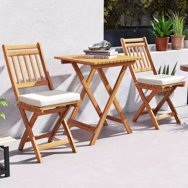 Costway 3-Piece Folding Bistro Set w/ Removable Seat Cushions Outdoor Table & Chairs
