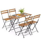 Costway 5 PCS Patio Acacia Wood Dining Set w/ 4 Folding Chairs Slatted Seat & Tabletop