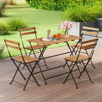 Costway 5 PCS Patio Acacia Wood Dining Set w/ 4 Folding Chairs Slatted Seat & Tabletop