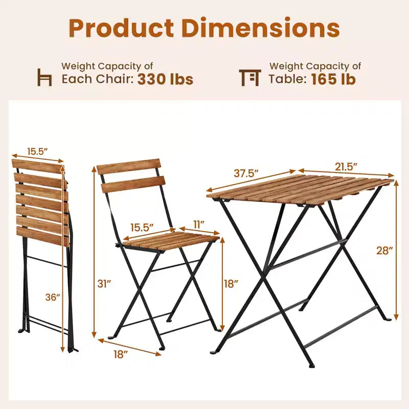 Costway 5 PCS Patio Acacia Wood Dining Set w/ 4 Folding Chairs Slatted Seat & Tabletop