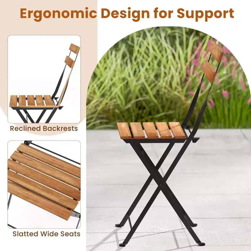 Costway 5 PCS Patio Acacia Wood Dining Set w/ 4 Folding Chairs Slatted Seat & Tabletop