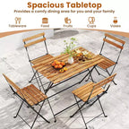Costway 5 PCS Patio Acacia Wood Dining Set w/ 4 Folding Chairs Slatted Seat & Tabletop