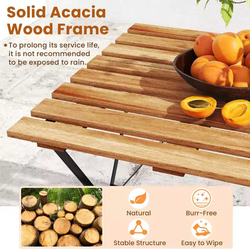 Costway 5 PCS Patio Acacia Wood Dining Set w/ 4 Folding Chairs Slatted Seat & Tabletop