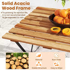 Costway 5 PCS Patio Acacia Wood Dining Set w/ 4 Folding Chairs Slatted Seat & Tabletop
