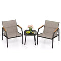 Costway 3 PCS Outdoor Chair Set Metal Frame Armchair & Table w/ Breathable Fabric Seat