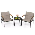 Costway 3 PCS Outdoor Chair Set Metal Frame Armchair & Table w/ Breathable Fabric Seat