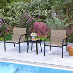 Costway 3 PCS Outdoor Chair Set Metal Frame Armchair & Table w/ Breathable Fabric Seat