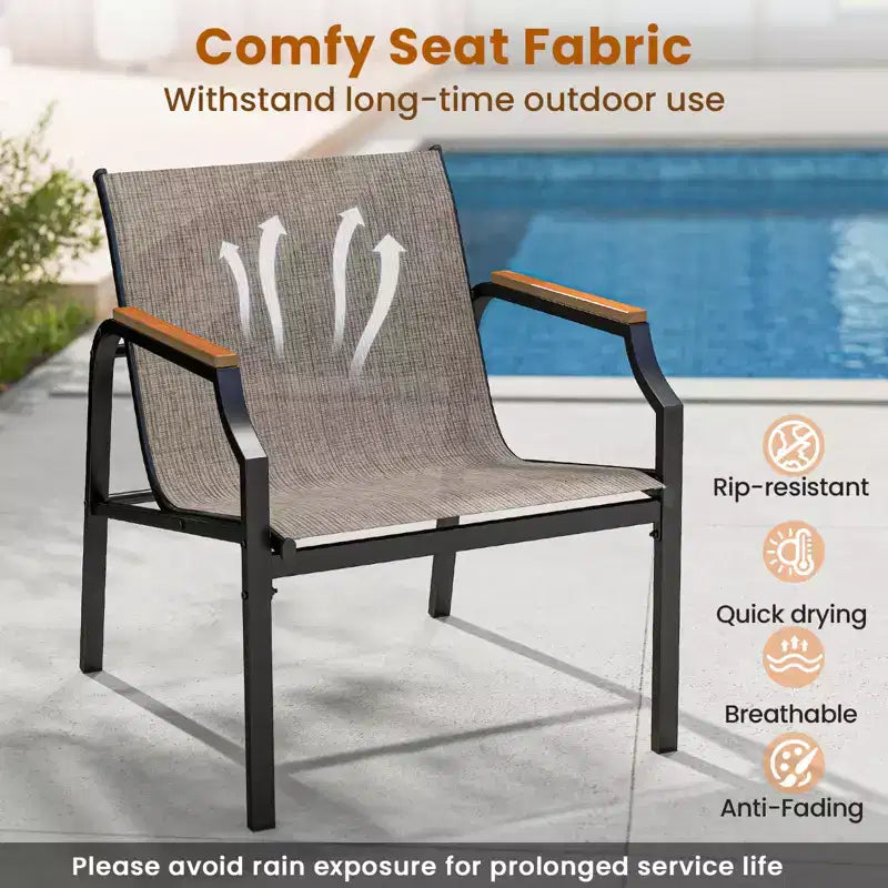 Costway 3 PCS Outdoor Chair Set Metal Frame Armchair & Table w/ Breathable Fabric Seat