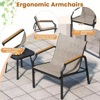 Costway 3 PCS Outdoor Chair Set Metal Frame Armchair & Table w/ Breathable Fabric Seat
