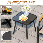 Costway 3 PCS Outdoor Chair Set Metal Frame Armchair & Table w/ Breathable Fabric Seat