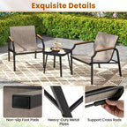 Costway 3 PCS Outdoor Chair Set Metal Frame Armchair & Table w/ Breathable Fabric Seat