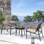 Costway 3 PCS Outdoor Chair Set Metal Frame Armchair & Table w/ Breathable Fabric Seat