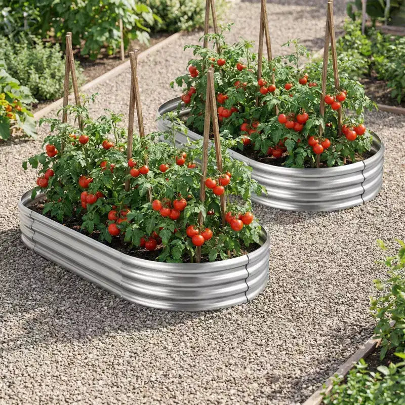NAYSAYE Oval Galvanized Planter Box 2-Pack, Metal Raised Garden Bed - 0.78MM Thick - for Outdoor Gardening Vegetables Flowers Fruits, 94.5*47*11.4