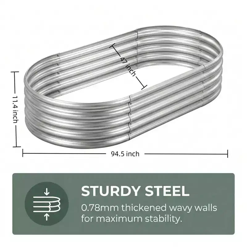 NAYSAYE Oval Galvanized Planter Box 2-Pack, Metal Raised Garden Bed - 0.78MM Thick - for Outdoor Gardening Vegetables Flowers Fruits, 94.5*47*11.4