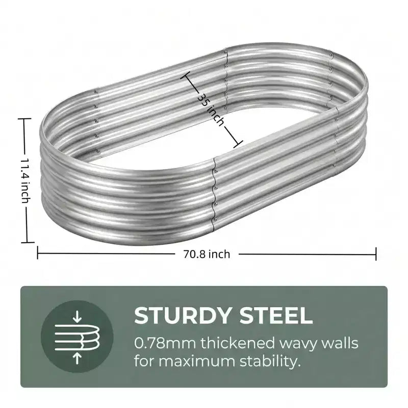 NAYSAYE Oval Galvanized Planter Box 2-Pack, Metal Raised Garden Bed - 0.78MM Thick - for Outdoor Gardening Vegetables Flowers Fruits, 70.8*35*11.4