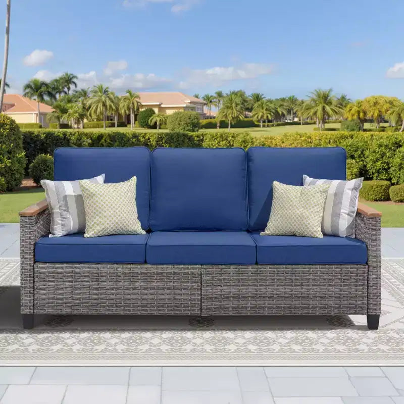 GDFStudio Iolanthe Outdoor 69.7 Wicker Sofa with Cushions