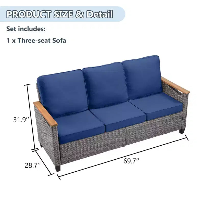 GDFStudio Iolanthe Outdoor 69.7 Wicker Sofa with Cushions