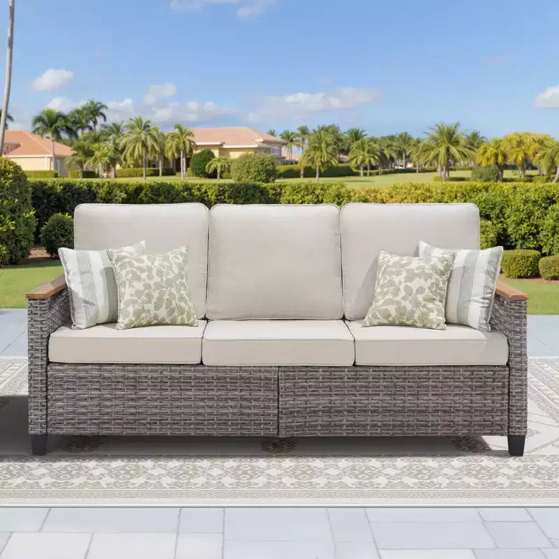 GDFStudio Iolanthe Outdoor 69.7 Wicker Sofa with Cushions