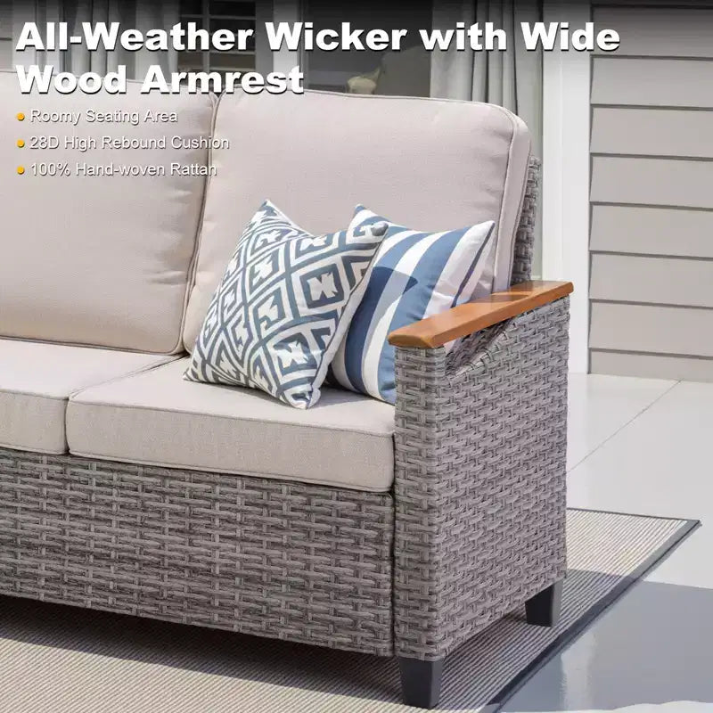 GDFStudio Iolanthe Outdoor 69.7 Wicker Sofa with Cushions