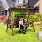 Karl Home 2-Person Patio Solid Wood Porch Swing Set with Rotatable Canopy in Tan