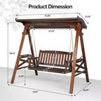 Karl Home 2-Person Patio Solid Wood Porch Swing Set with Rotatable Canopy in Tan