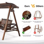 Karl Home 2-Person Patio Solid Wood Porch Swing Set with Rotatable Canopy in Tan