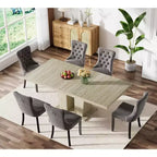 MooxvMoo 63-79 Rectangular Extendable Dining Table, Travertine-Inspired Veined Pattern, Modern Minimalist Design for Kitchen and Living Room, White