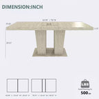 MooxvMoo 63-79 Rectangular Extendable Dining Table, Travertine-Inspired Veined Pattern, Modern Minimalist Design for Kitchen and Living Room, White